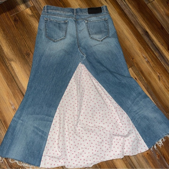 Upcycled United Colors Of Benetton Denim Skirt Pink Floral Fabric 30in Waist - Picture 10 of 13